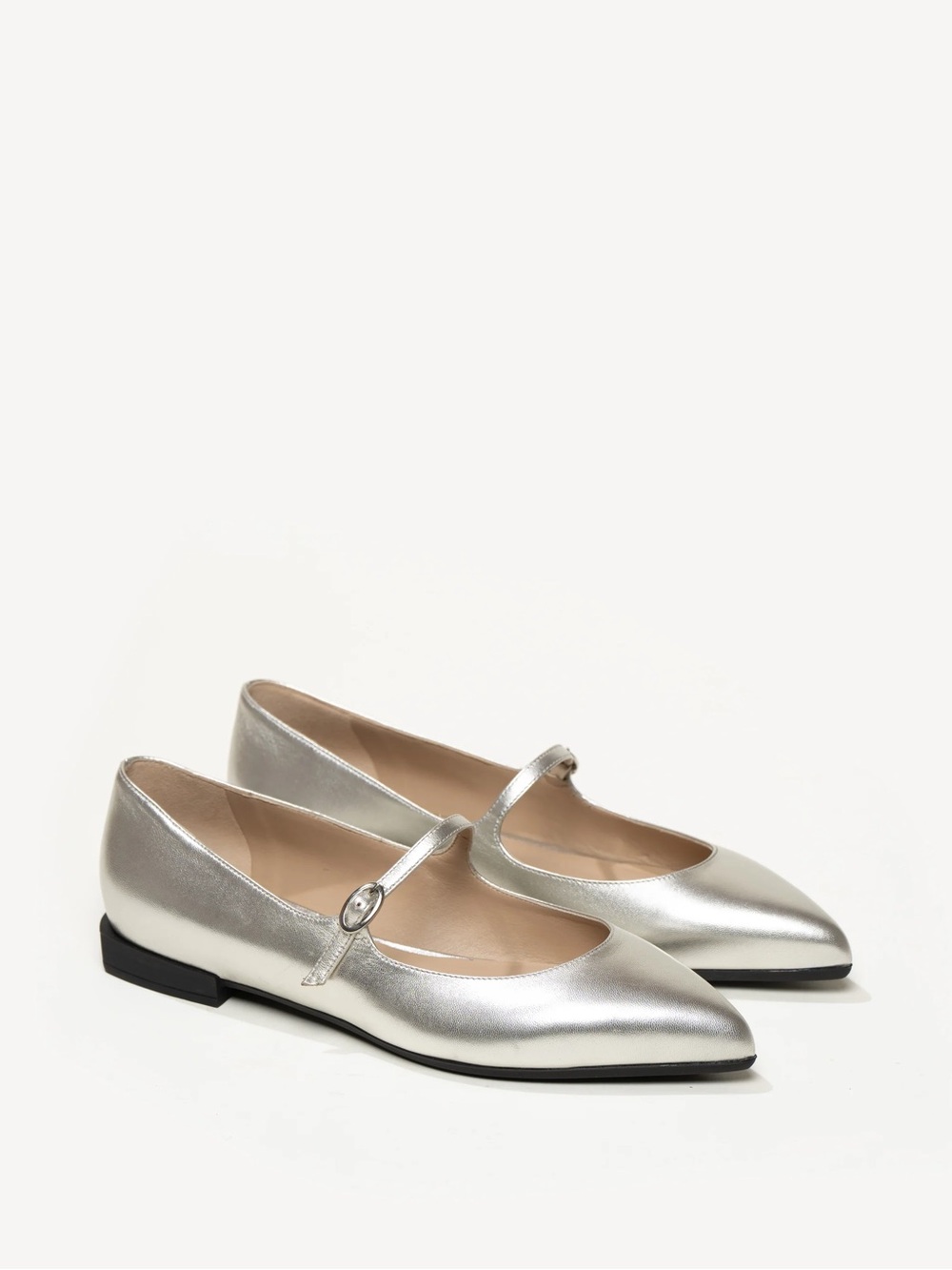 M. GEMÍ The Fabiana Silver Metallic Mary Jane Flats Italian Shoe Size 39.5 / 8.5